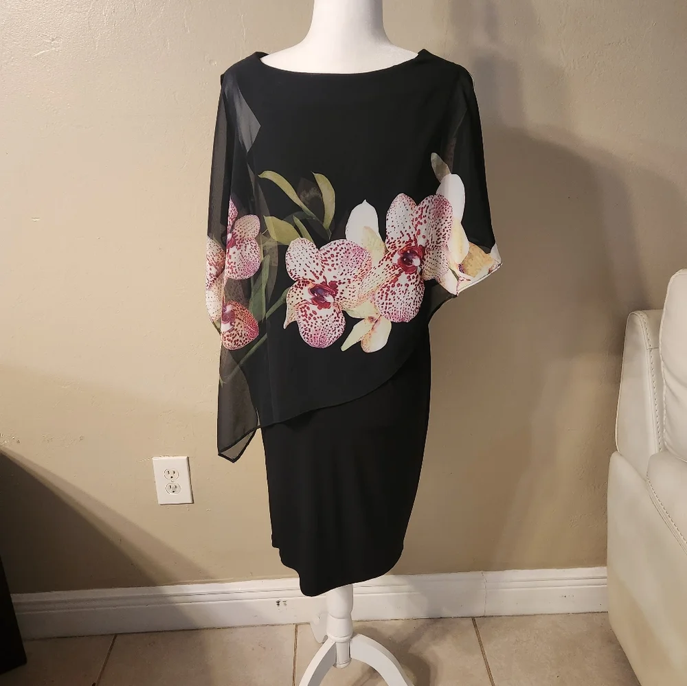 Venus black dress with floral lay over - Picture 2 of 7